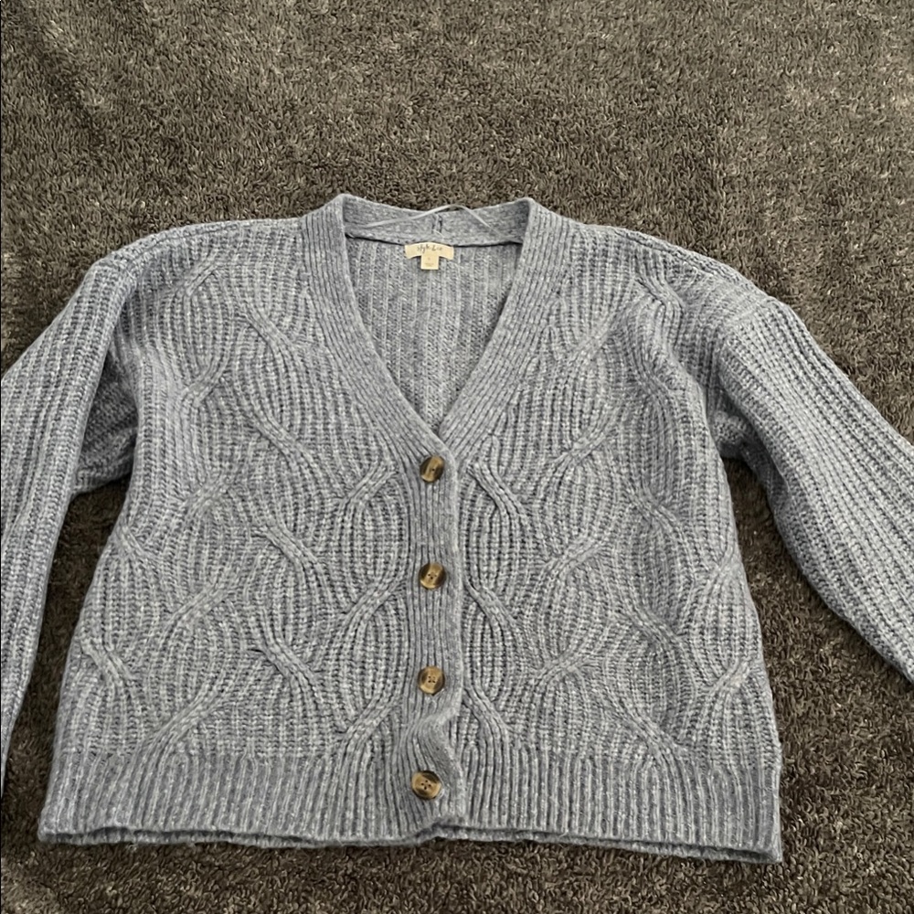 Style & Co. Blue Cable Knit Cardigan